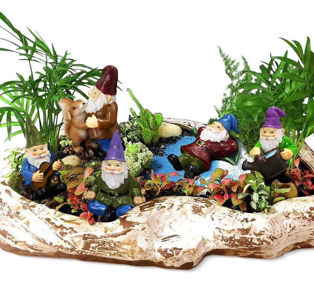 FANWNKI Garden Miniature Gnomes Set of 5PCS,Happy Life Gift for Outdoor Fairy Garden Yard Lawn Décor