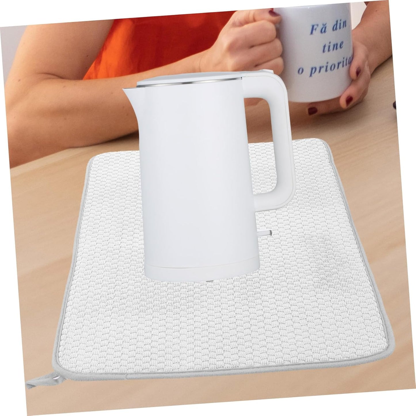 Ciieeo White Kitchen Drain Mat, Foldable Drying Pad for Tableware, Microfiber Dish Drying Mat for Countertop