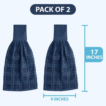 Blue Needles Hanging Kitchen Towels - Blue 100% Cotton Solid Kitchen Tie Towel, Set of 2 Hand Dish Cloth with Hanging Loops 9 x 17 Inches, Absorbent, Super Soft, and Fast Drying Home Essential