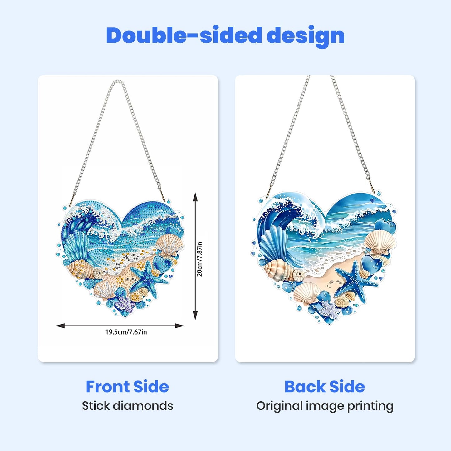 MXJSUA Waves Beach Diamond Painting Art Window Suncatchers, Diamond Art Kits for Adults Hanging Ornaments with Chain, 5D Special Shape Crystal Diamond Pendant Accessories for Decor Gift 8x8 Inch