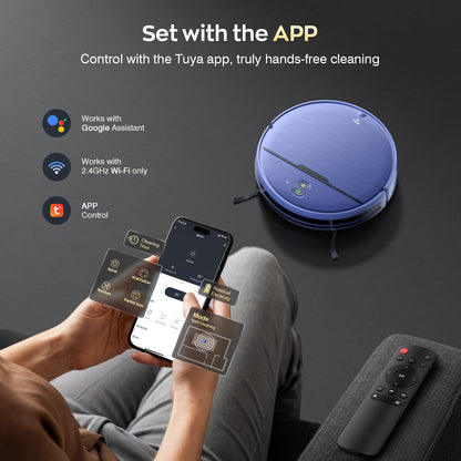 Robot Vacuum and Mop Combo, 2300Pa Strong Suction, 2-in-1 Dust Box and Water Tank, Works with Alexa/Google Assistant, Long Runtime, Schedule, Quiet, Ideal for Hard Floors, Low-Pile Carpets and Pets