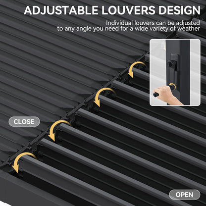 Aoxun Louvered Pergola 10x12 All-Aluminum Outdoor Gazebo with Independent Adjustable Roofs, Waterproof Curtains and Netting, Integrated Drainage System for Patios & Backyard