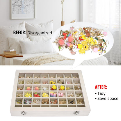 Vicoter Velvet Jewelry Tray 48 Compartments Jewelry Display Organizer with Transparent Cover Rings, Earrings, Necklaces, Pendants Storage Box for Girls, Wives, Mothers, Women
