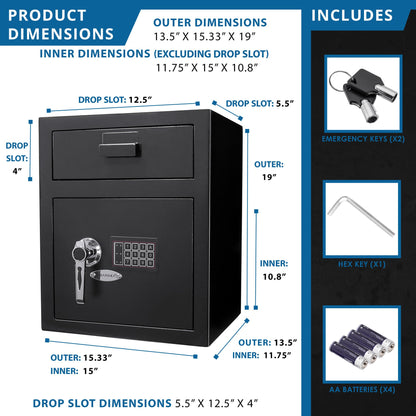Barska Digital Depository Safe with Drop Slot – Solid Steel Lock Box for Cash, Mail & Valuables, Dual PIN Code Access, Anti-Pry Door, 2 Steel Bolts, Mounting Hardware – for Home & Office Security