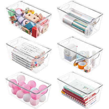 6 Pack Small Clear Storage Bins with Lids, Acrylic Arts and Craft Storage Containers, Stackable Clear Plastic Craft Storage Bins with Handles for Pantry Organizers and Storage, Kitchen, Fridge, Office