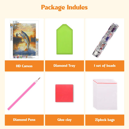 MISCER Fishing Diamond Art Kits for Adults, Fisherman Diamond Painting Kits for Beginners, 5D Full Drill Round Paint with Diamonds Pictures, Gem Art Painting DIY Crafts Kit Decor 12x16inch