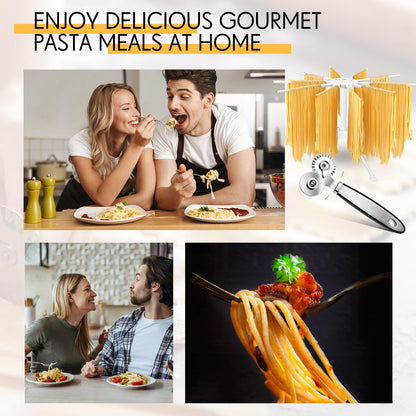 FoldTier Pasta Drying Rack and Cutter Wheel Ravioli Cutter Wheel Ravioli Roller Plastic Foldable Homemade Fresh Spaghetti Collapsible Stand Stable Easy Storage for Kitchen and Home Dumpling Lasagna