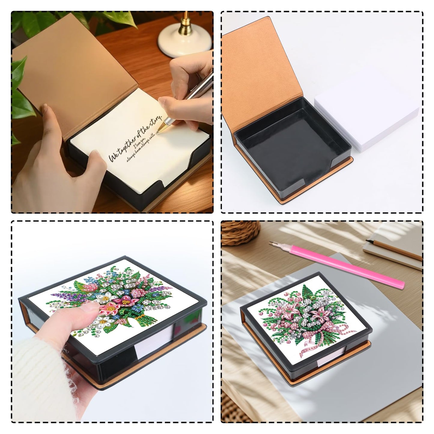Formeydemi 2 pcs Flower Diamond Painting Kit Note Box,Memo Paper Storage Box Diamond Art,Sticky Note Holder Diamond Art,Diamond Painting Memo Pad For Office Desk. (Flower)