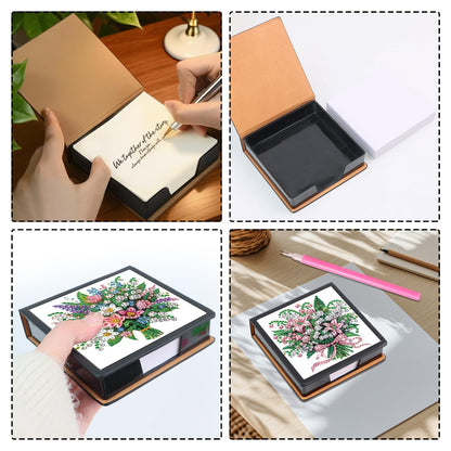 Formeydemi 2 pcs Flower Diamond Painting Kit Note Box,Memo Paper Storage Box Diamond Art,Sticky Note Holder Diamond Art,Diamond Painting Memo Pad For Office Desk. (Flower)