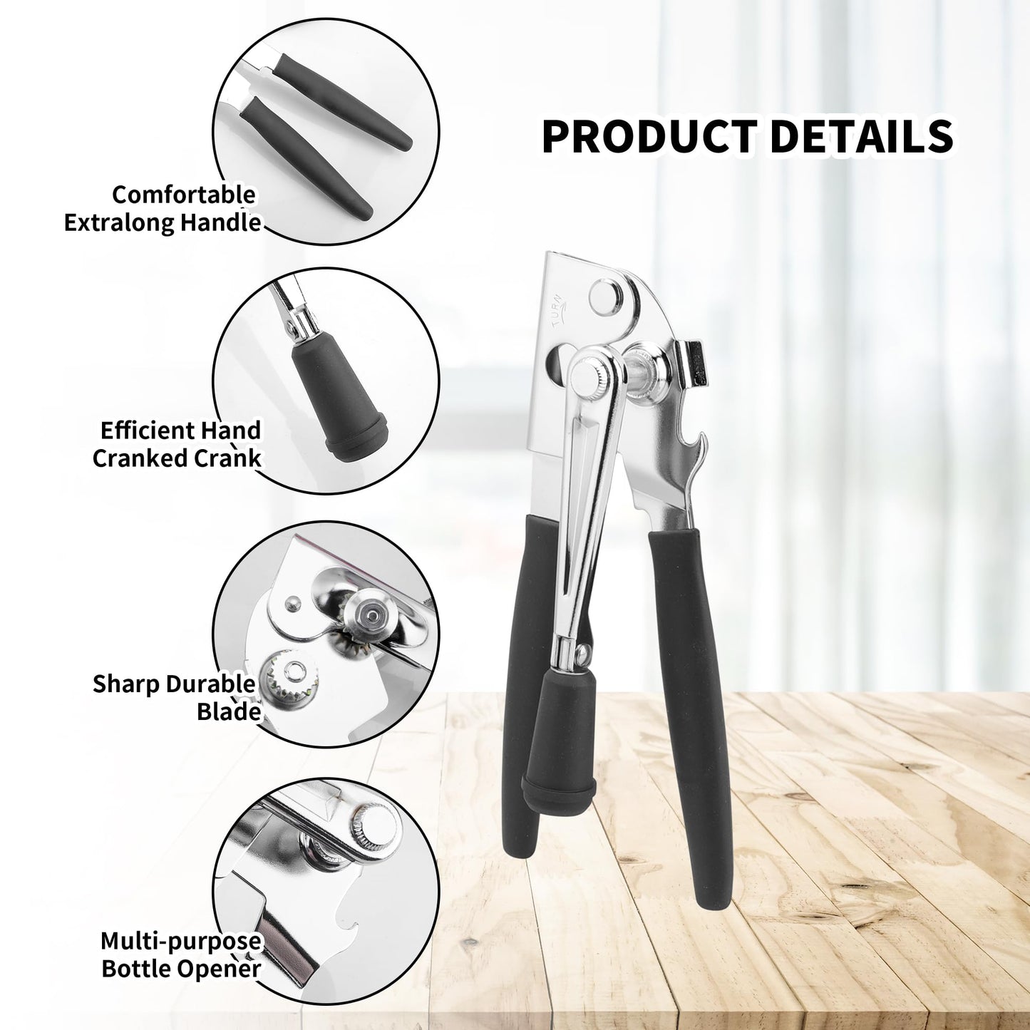 KEJJNYER 2 Pack Commercial Can Opener Manual Heavy Duty, Stainless Steel Handheld Can Openers for Large Cans, Smooth Edge Crank Can Opener for Kitchen