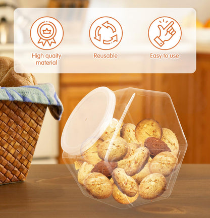 Woozettn 3 Pcs Plastic Candy Jars,Clear Cookie Jars 71 Oz for Kitchen Counter,Hexagon Cookie Jars with Lids,Plastic Dry Food Jar for Candy Buffet