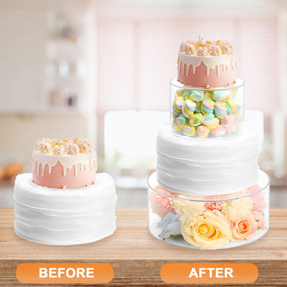 LDXDRU 2 Pcs Acrylic Cake Stand, Clear Cake Stand, Acrylic Cake Riser, Fillable Round Cake Display Riser for Birthday Wedding Holiday Party Display (6", 8")