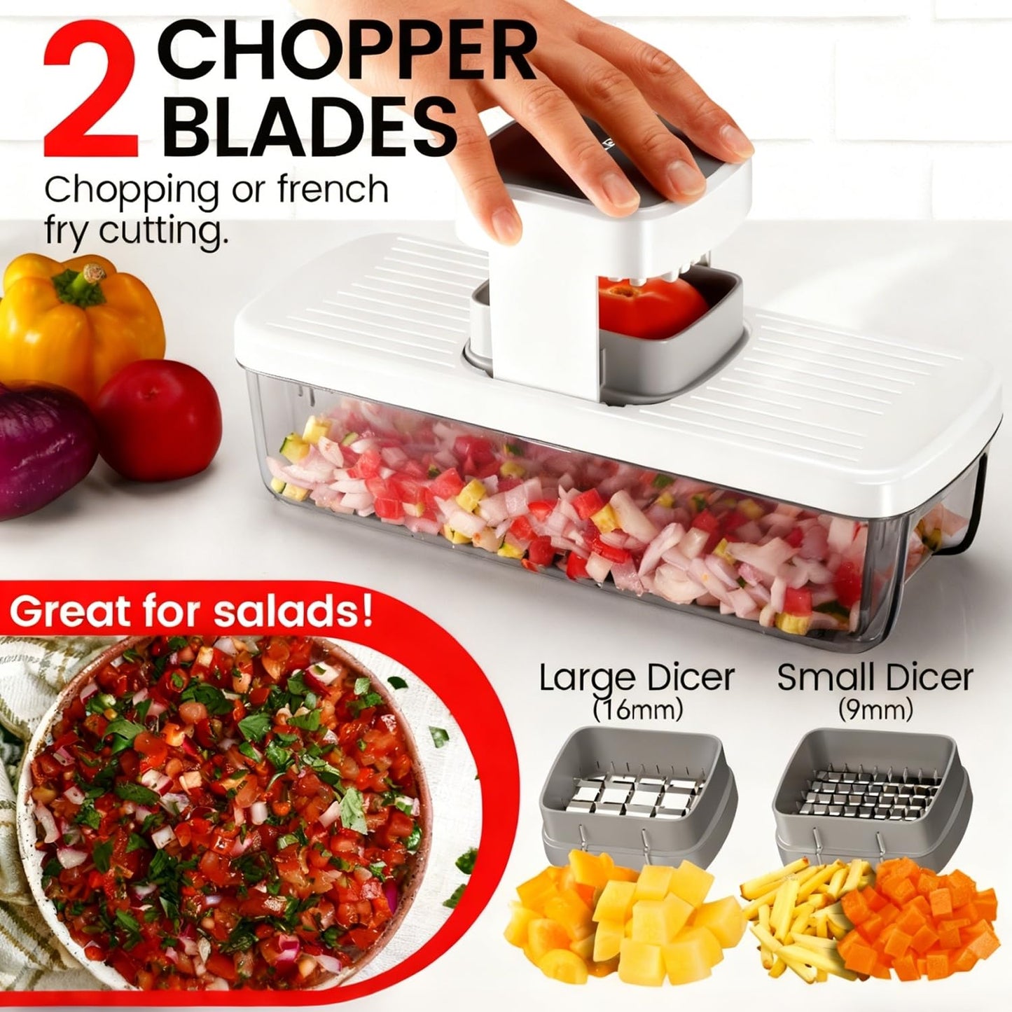 Vegetable Chopper Mandoline Slicer 8-in-1 with Container, 8 Blades for Onion, Veggie & Fruit, Easy Food Slicer Dicer Cutter, Kitchen Gadgets & Essentials