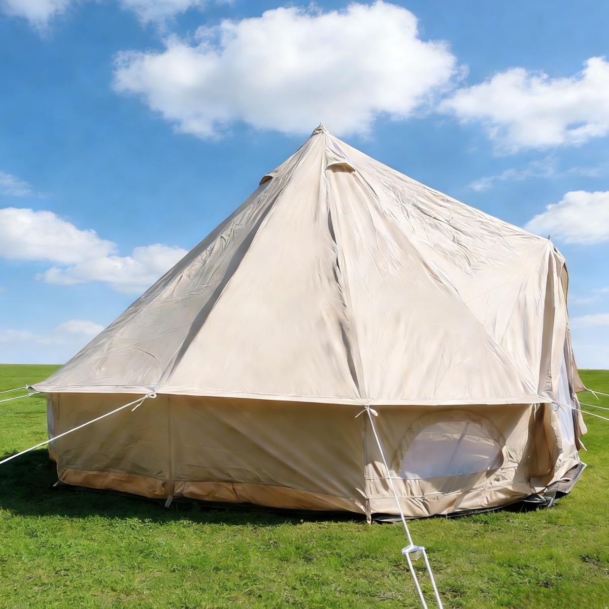 Outdoor Camping 13ft/16.4ft Oxford Bell Tent with Sewn-in Groundsheet for 4-8 Persons, Large Glamping 4M/5M Yurt Tent with Stove Jack for Winter Camping (13FT(4 Meter Bell Tent))