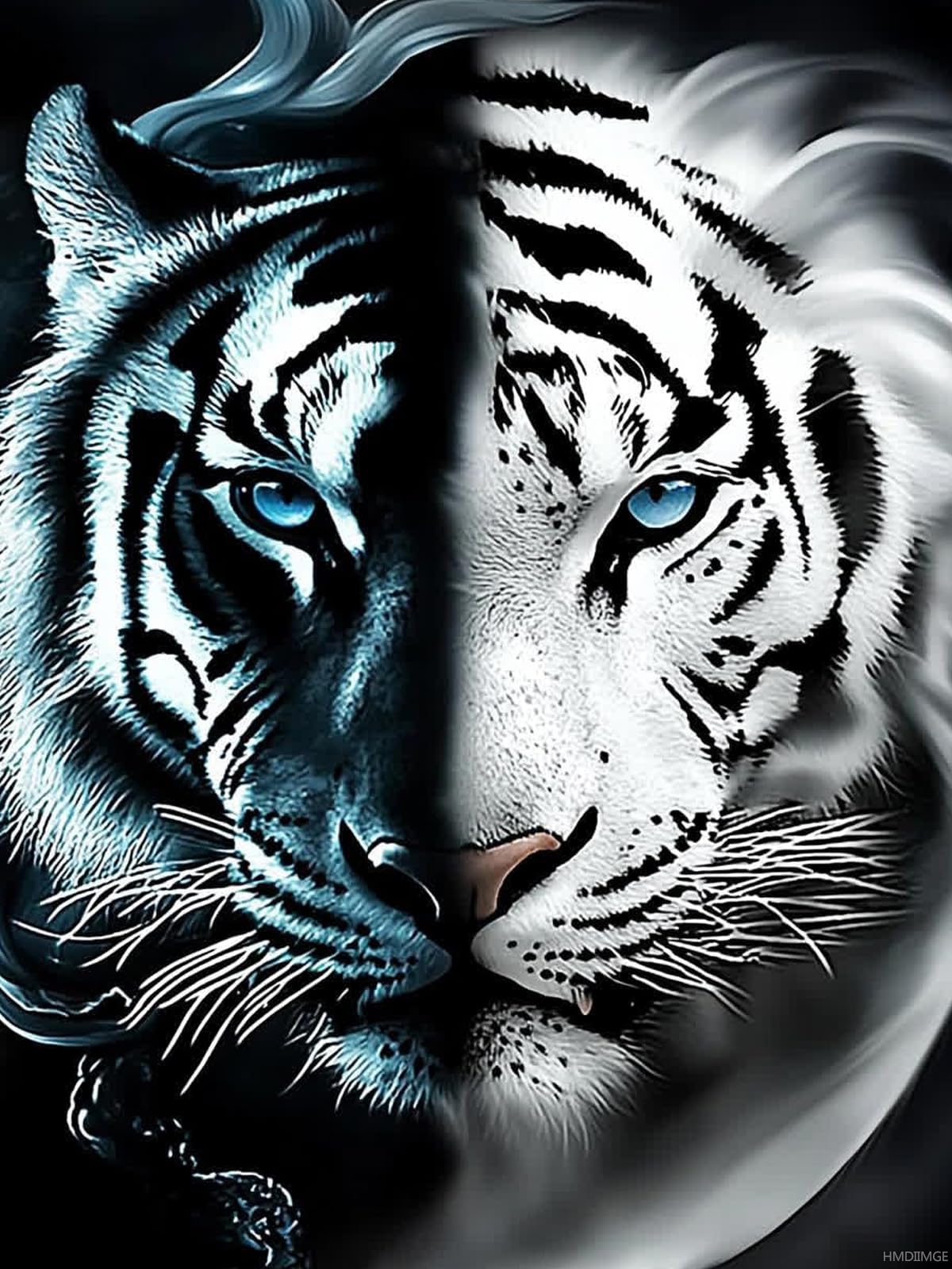 HMDIIMGE Animals Diamond Painting Kits for Adults, Black and White Tiger Diamond Painting Art Kit for Adult, DIY Full Drill Gem Art with Diamonds for Home Wall Decor Gifts 12x16 Inch