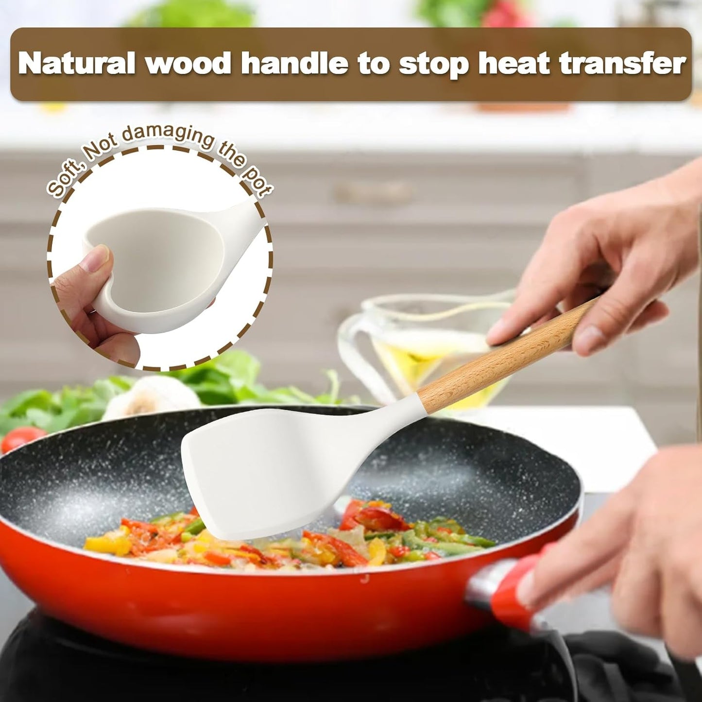 Silicone Cooking Utensils Set, 16 Pcs with Holder, Heat Resistant Kitchen Gadgets for Nonstick Cookware