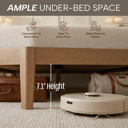 NATLE & CO Woodmere Premium Queen Bed Frame, Solid Wood Platform Bed, Wood Slat Support, Tapered Solid Wood Legs, No Box Spring Needed, Mid-Century Modern Style, Easy Assembly (Honey)