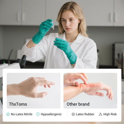 ThxToms 5 Pairs Nitrile Chemical Resistant Gloves, 15mil,13", Reusable Latex Rubber Free Heavy Duty Gloves, Acid Alkali Oil Protection, Industrial Use and Household Cleaning, Non-Slip, Medium