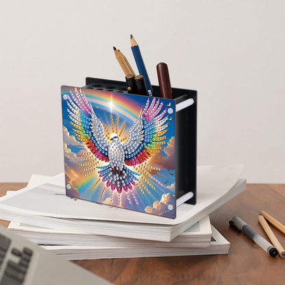 DIY 5D Diamond Painting Pen Holder – Peaceful Rainbow Dove Pencil Cup for Inspirational Decor, Acrylic Diamond Art Pen Holder Organizer, 5D DIY Desk Organizer with Beads, for Craft Desk or Gift