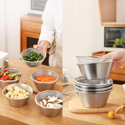 2 Pcs Mini Colander with Small Mixing Strainer Bowl 304 Stainless Steel Berry Basket for Washing Fruits, Vegetables, Rice - Dishwasher-Safe Kitchen Strainer (Silver, 5.51 x 2.36 inches)