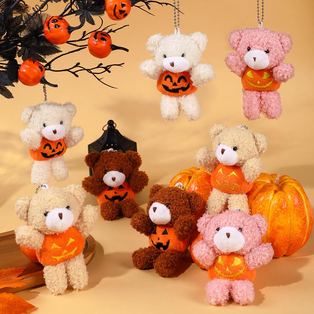 DULEFUN 12pcs Halloween Plush Bear Toys in Pumpkin Costume Trick or Treat Toy for Kids Boys Girls Goodie Bag Fillers Halloween Birthday Holiday Party Favors