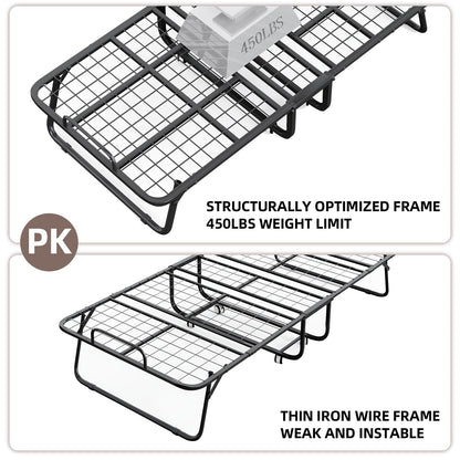 CAIYUN Folding Bed with Mattress and Storage Cover - 75"x38" Twin Size Frame, Portable Rollaway Guest Bed with 5-inch Memory Foam Mattress, Space-Saving Foldable Design for Easy Storage