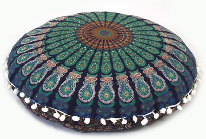 22 Inches Round Mandala Floor Pillow Cover Seating Cushion Throw Cover Hippie Decorative Bohemian Ottoman Pouf Cover
