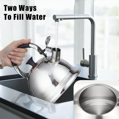 Tinlon Enamel Stainless Steel Whistling Tea Kettle Stovetop - 3.1QT Tea Top Mirror Finish, 304 Stainless Interior, Foldable Handle, Fast Heating for Tea, Coffee & Gifts