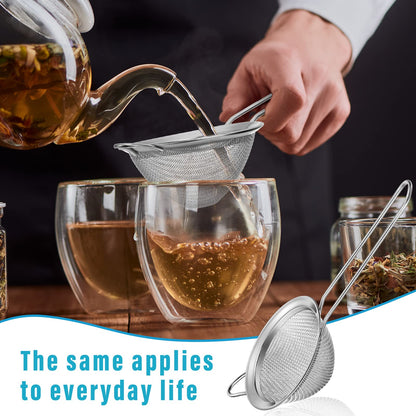 Epakh 9 Packs Stainless Steel Small Strainer, Fine Mesh Steel Cone Shaped Cocktail Strainer for Juice, Tea Herbs, Coffee Drinks, Long Handle Coffee Food, 3.2 Inches Silver