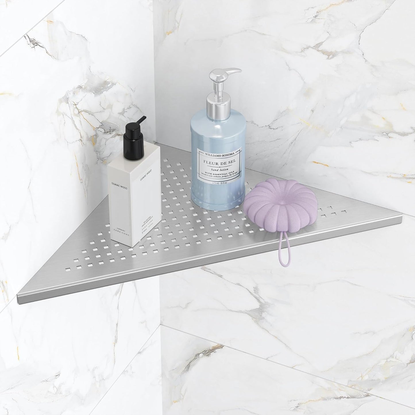 12" SUS304 Qeke Bathroom Corner Shelf, Recessed Shower Shelf Caddy, Stainless Steel Shelf Wall Mount Triangular, No
