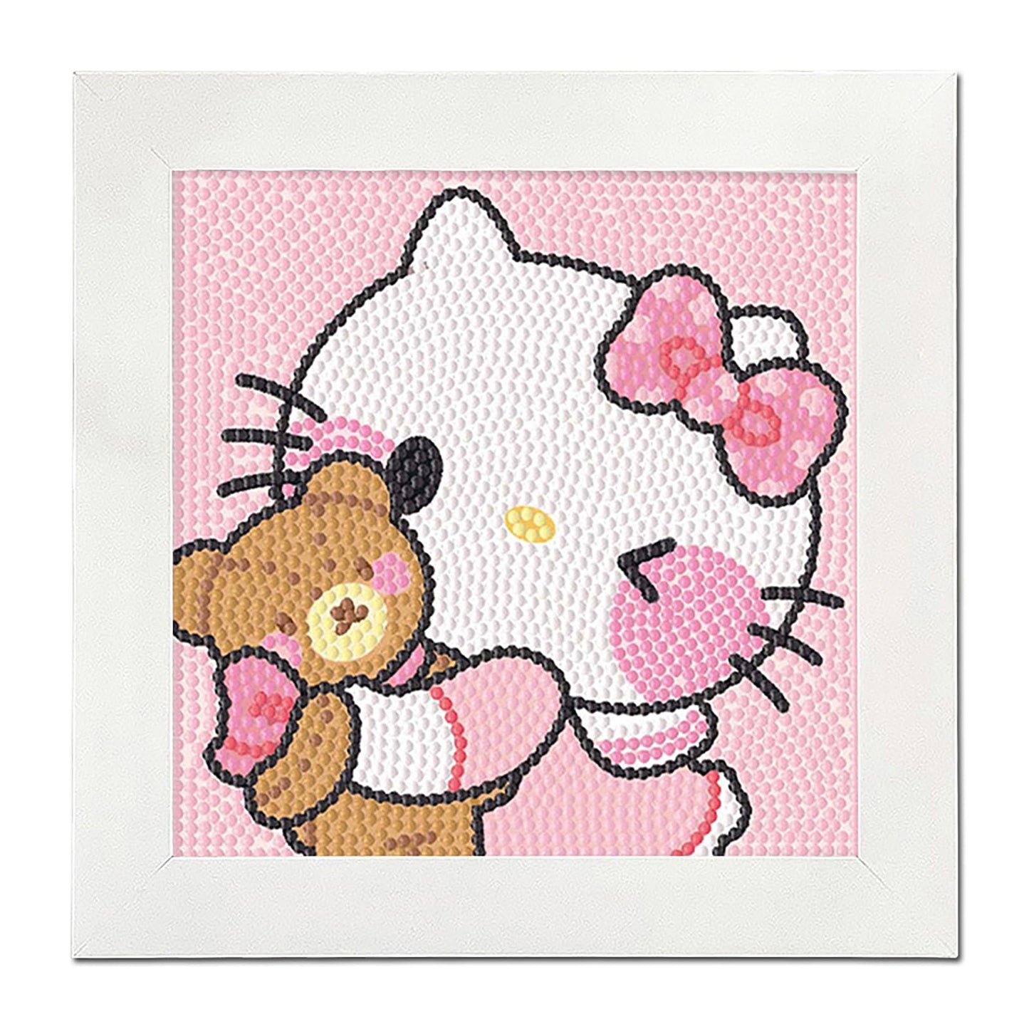 PERFECTSIGHT Cute 5D Diamond Art Kits with Wooden Frame, Kawaii DIY Painting Art for Adults, Diamond Arts and Crafts Sets, Big Gem Full Drill Diamond Dots for Women Beginners (Pink Kitty)