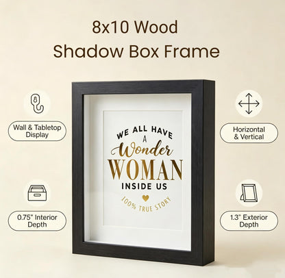 8x10 Picture Frame Black Deep Molding Shadow Box Frame Natural Wood Grain for Photos & Posters Tabletop Display and Wall Mount Vertical and Horizontal, 2 Pack (Carbonized Black)