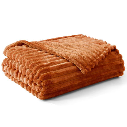 Geniospin Throw Blanket for Couch, Bed, Sofa – 280GSM Super Soft Lightweight Blanket with Stripe, 3D Ribbed Jacquard Blanket, Plush Fuzzy Cozy Throws, Warm and Breathable (Burnt Orange, 50x60 inches)