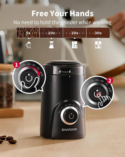 SHARDOR Electric Coffee Grinder, 70g Large Capacity Spice Grinder with Visual Timing Knob for Precise Grind, Quiet Coffee Bean Grinder for Espresso, French Press, Herbs and Grains, Black