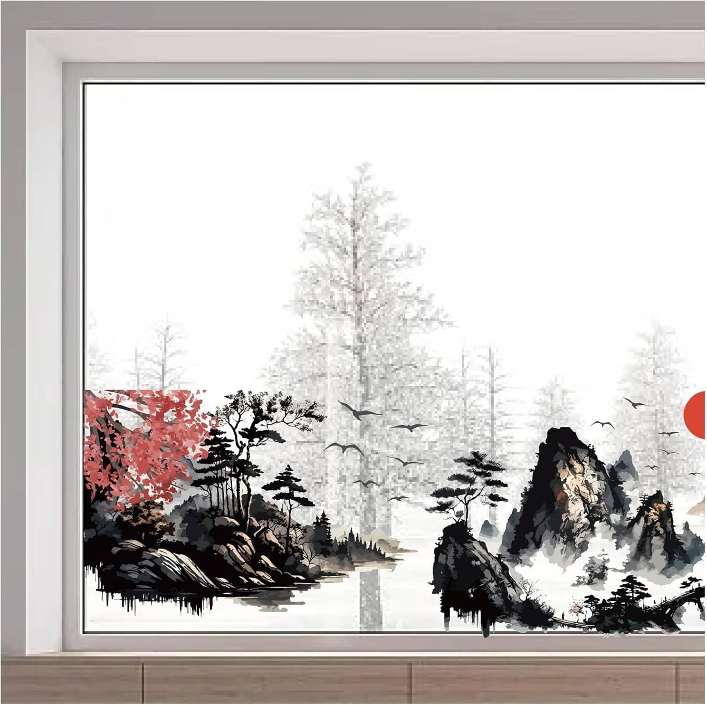 GORGECRAFT 46x15"/116x38cm Large Landscape Wall Stickers Double Sided Mountain Window Decals Non Adhesive Butterfly