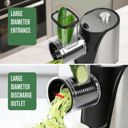 Inequalit Electric Vegetables Slicer Cheese Shredder, 5-in-1 250W Professional Automatic Salad Fruits Maker Shooter Chopper Machine Kitchen Cutter Grater Food Processor with 5 Different Blades
