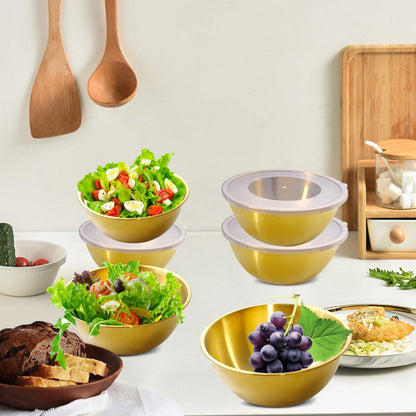 14 Pack 6.69 inches Gold Mixing Bowls with 16 Pcs Airtight Lids Stackable Stainless Steel Soup Bowls Versatile Mixing Bowls Metal Fruit Salad Bowls Round Serving Bowl for Kitchen Cooking Supplies