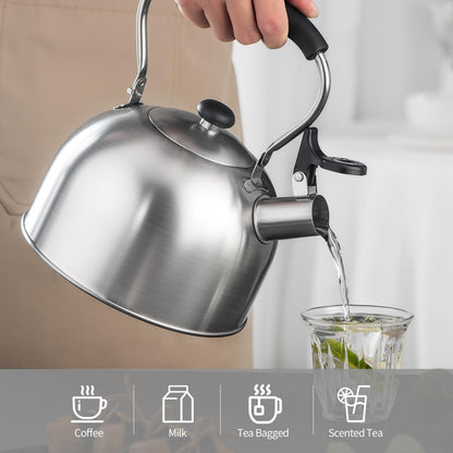 Whistling Tea Kettle – 2.64 Quart Stovetop Teapot, Stainless Steel Water Kettle for Camping & Kitchen, Foldable Handle – Perfect for Coffee & Tea