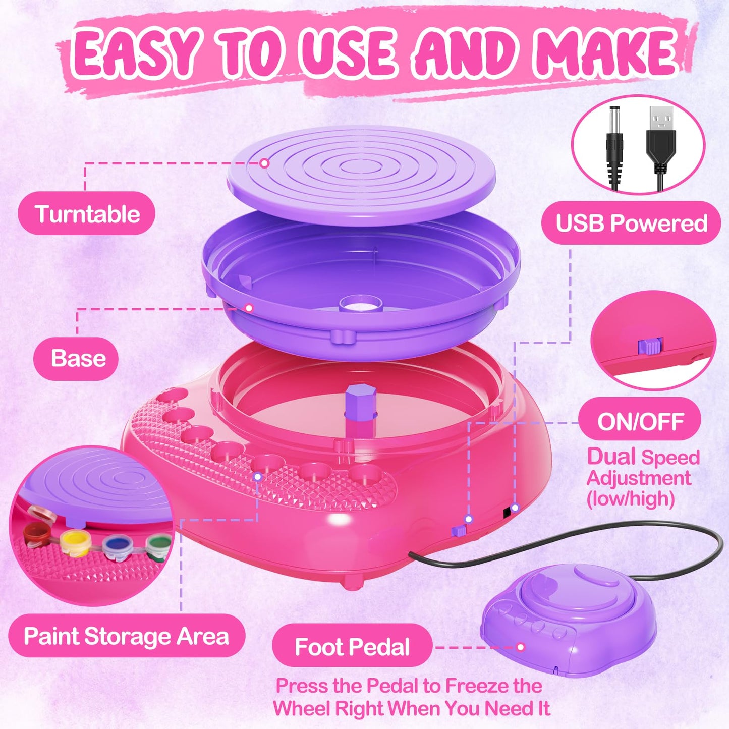 Pottery Wheel for Kids, Arts and Crafts for Kids Ages 8-12, Crafts for Girls 8-12, Complete DIY Clay Wheel Pottery Kit for Beginners, Kid Crafts Gifts for Girl Toys Ages 8 9 10 11 12 Year Old Birthday