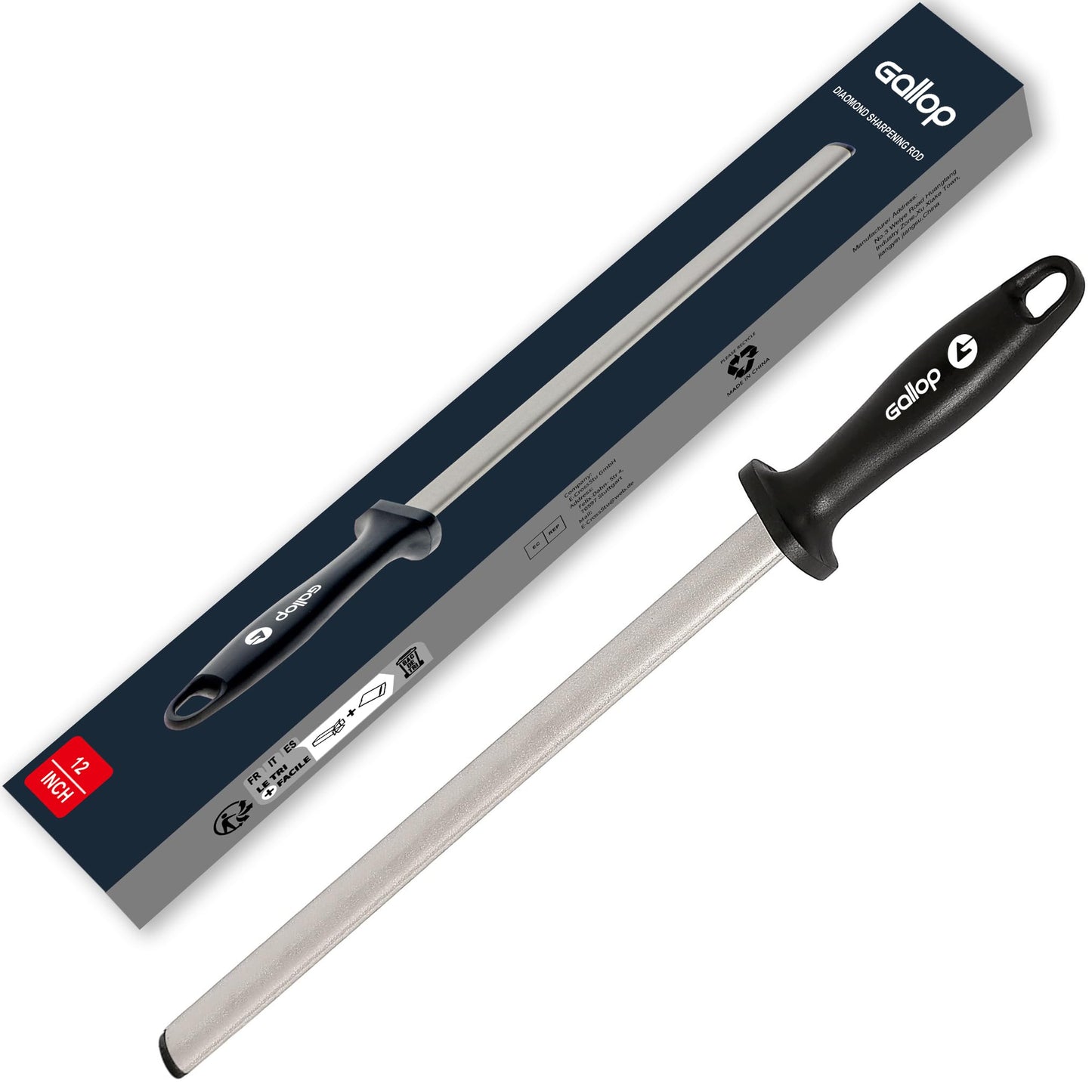 Diamond Honing Steel -12 In Knife Sharpener Rod,For Sharpening Kitchen Knife, Cooking Knives, Butcher's Knives, Home Gourmet Blades, Garden Tools Sharpening Stick