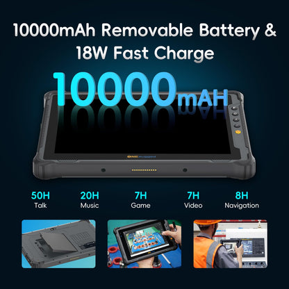 ONERugged M10T 10.1" Rugged Tablet with Zebra SE4710 2D Scanner, Android 14, 8GB+128GB Octa-Core PC, 1000nits Sunlight Readable Display, 10000mAh Battery, IP65 Waterproof for Warehouse
