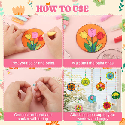 Nlicrst 32 Sets Flower DIY Sun Catcher Crafts Decorations, Sun Catcher Kits for Adults Window Art, Suncatcher Paint DIY Craft Kits for Kids Classroom Decorations