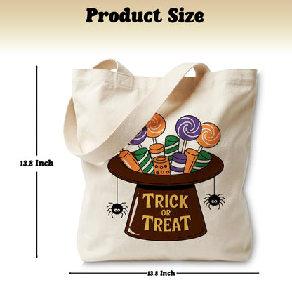 LRYBUD Halloween Tote Bag Hat Trick or Treat for Women Canvas Womens Work Tote Bag Gifts