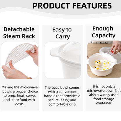 WRINGKIT 3 Pack Microwave Bowls with Lid, BPA-free Ramen Cooker Soup Containers with Steamer, Mixing Serving Bowls Food Storage Cookware for Kitchen, Office, College Dorm