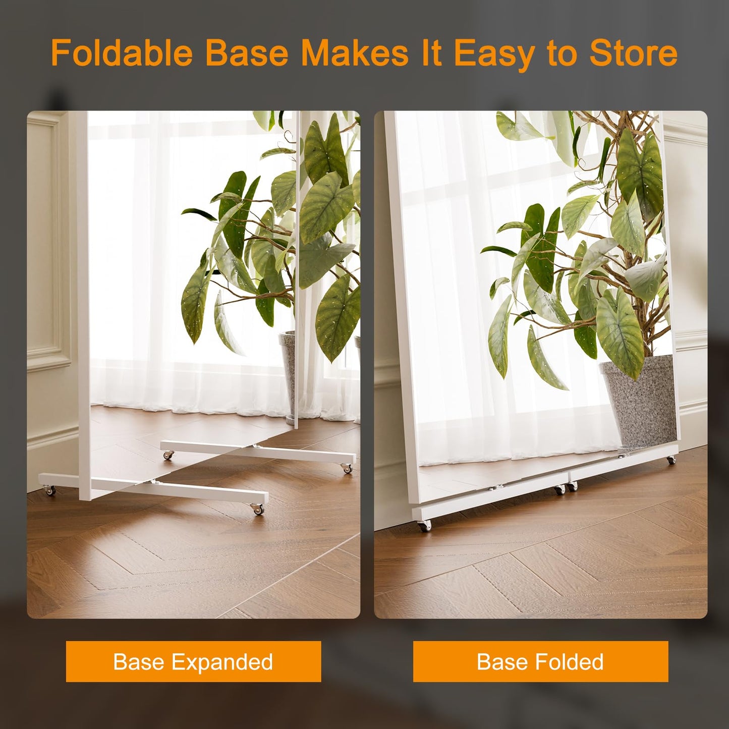 brisafe Rolling Full-Length Standing Mirror with Wheels, 71" x 43"Oversized Shatterproof Nano Material, No Assembly Required, Easy Move for Home Gym, Dance & Yoga Studio, Silver