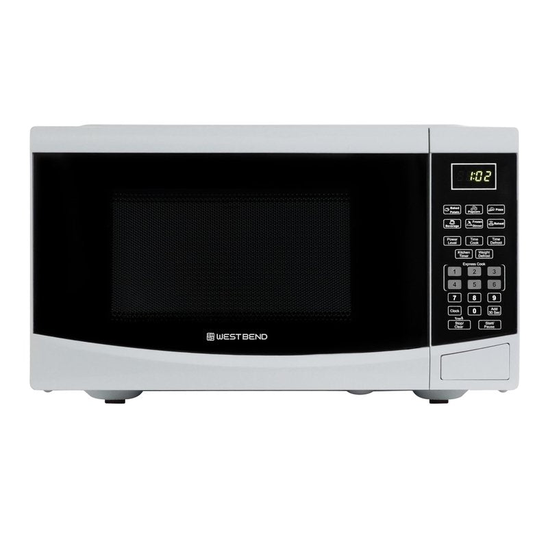 West Bend Microwave Oven 900-Watts Compact with 6 Pre-Set Cooking Settings, Speed Defrost, Electronic Control Panel and Glass Turntable, 0.9 Cu.Ft., White