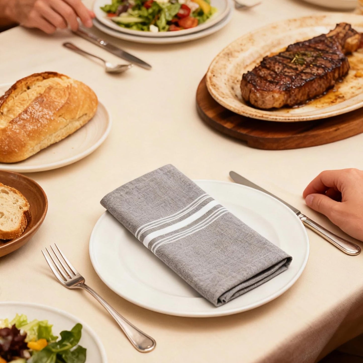 Cloth Napkins Set of 12,Grey Striped Cloth Napkins 18x22 Inch,Polyester Napkins Cloth Washable, Reusable Washable for Fall Christmas Wedding Daily Dining