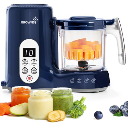 Grownsy Baby Food Maker with Steam Basket, One Step Baby Food Processor Steamer Puree Blender Grinder Mills Machine, Auto Cooking Grinding and Sterili-zing for Healthy Homemade Baby Food, Dark Blue