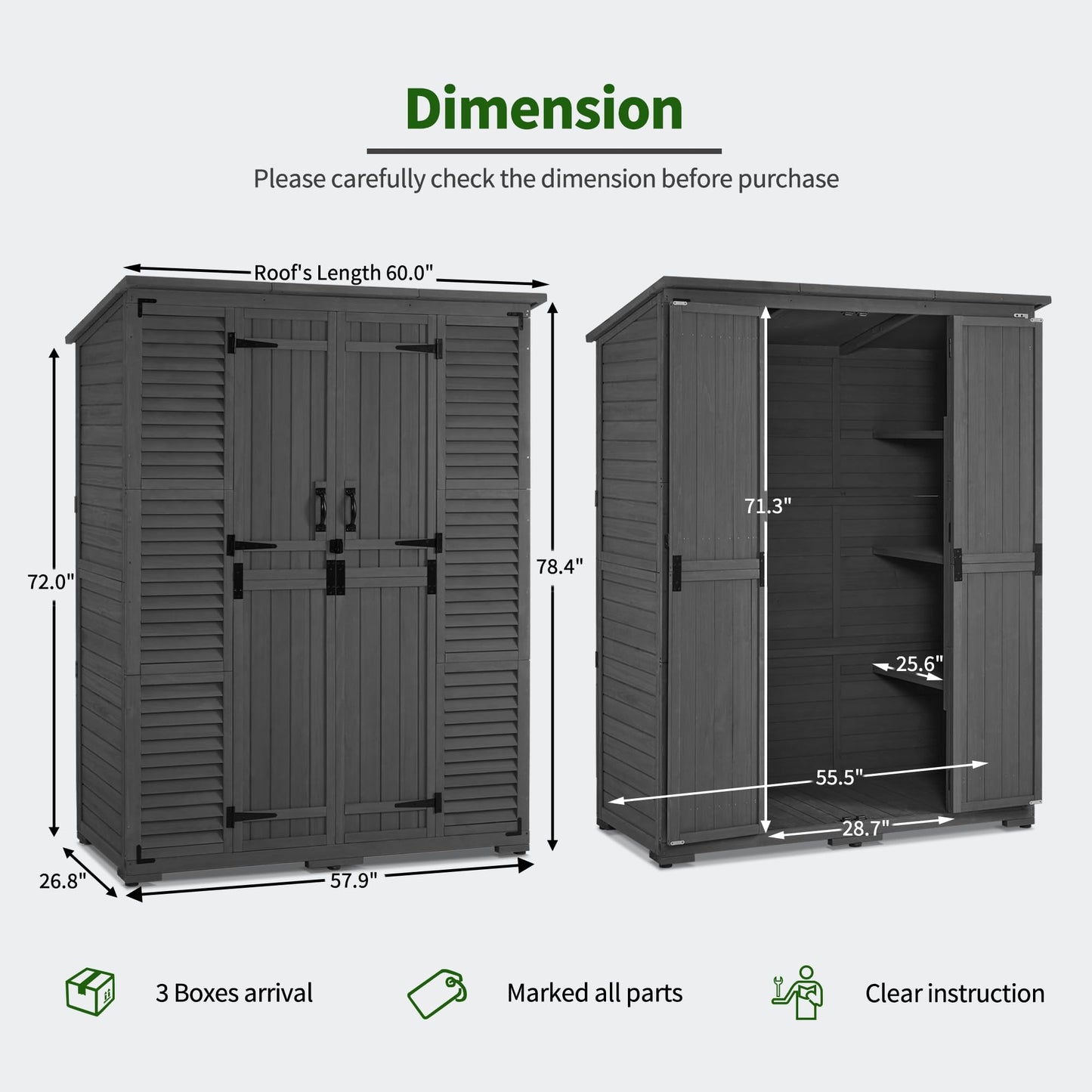 Macrout Large Outdoor Storage Cabinet with 6 Shelves (4.8 x 2.2 x 6.5 ft), Outside Storage Shed with Lock, Wooden Garden Shed for Yard Patio Lawn, 1738 (Gray)