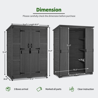 Macrout Large Outdoor Storage Cabinet with 6 Shelves (4.8 x 2.2 x 6.5 ft), Outside Storage Shed with Lock, Wooden Garden Shed for Yard Patio Lawn, 1738 (Gray)